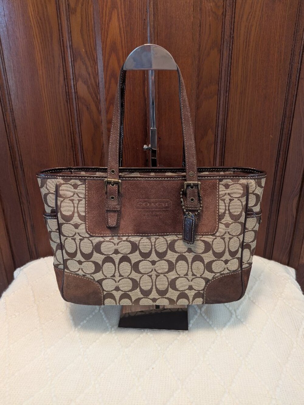 Vintage Coach Brown Signature Canvas & Suede Tote